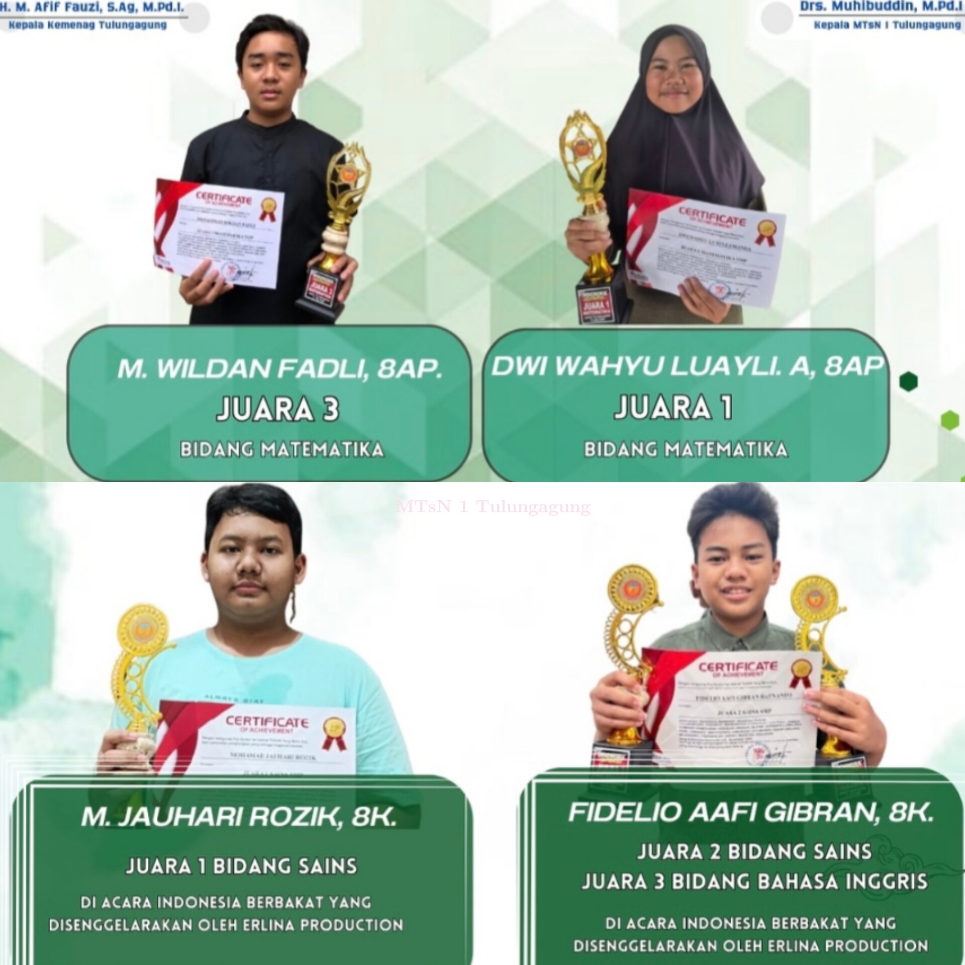 Keren Banget! Empat Siswa MTsN 1 Tulungagung Juara di Ajang Indonesia Berbakat Road Show 25 Kota